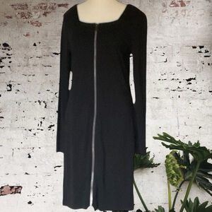 Linea Domani Black full zip front long sleeve square neck bodycon Dress Size 12